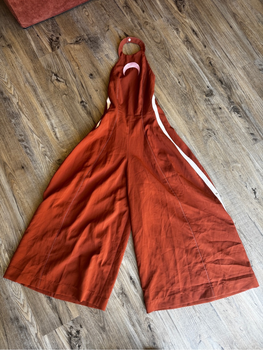 Rust Halter Maxi Pant Jumpsuit with Pink Crescent Detail - Picture 3 of 10